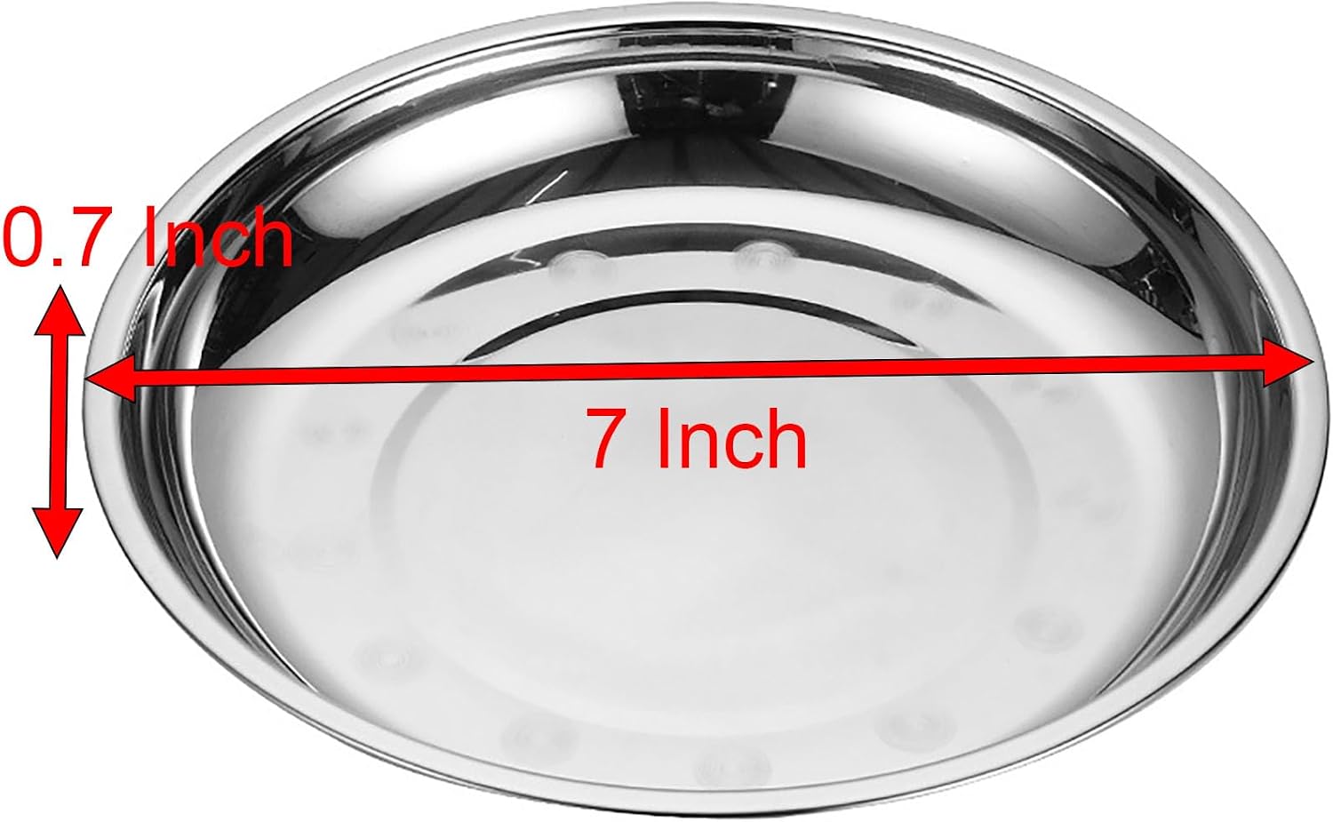 3 Pcs 7 Inch Circular Trinket Tray, Silver Stainless Steel, Flat Bottom, for Serving Trays of Food, Candy, Snack, Fruit and Vegetable in Kitchen, Outdoors and Party (3)