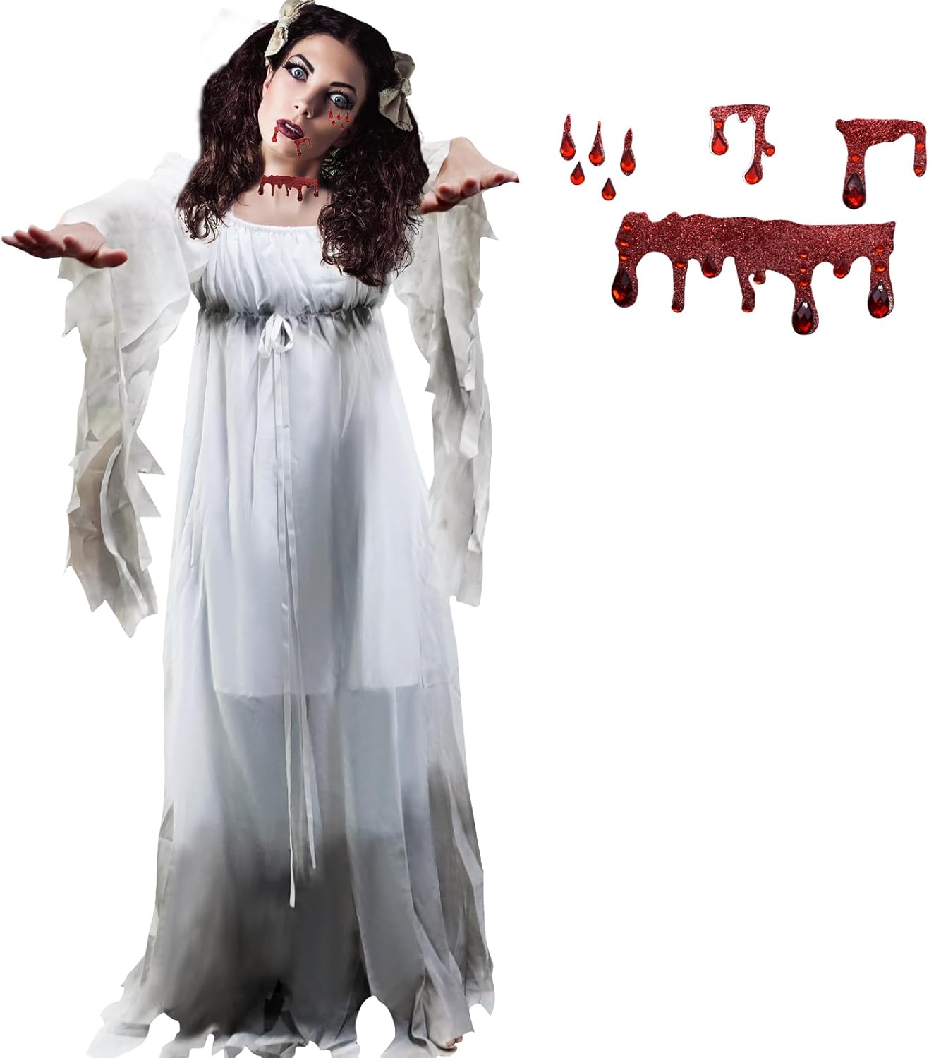 ATAMET Women Gossamer Ghost Costume Gothic Victorian White Fancy Dress - Image 2