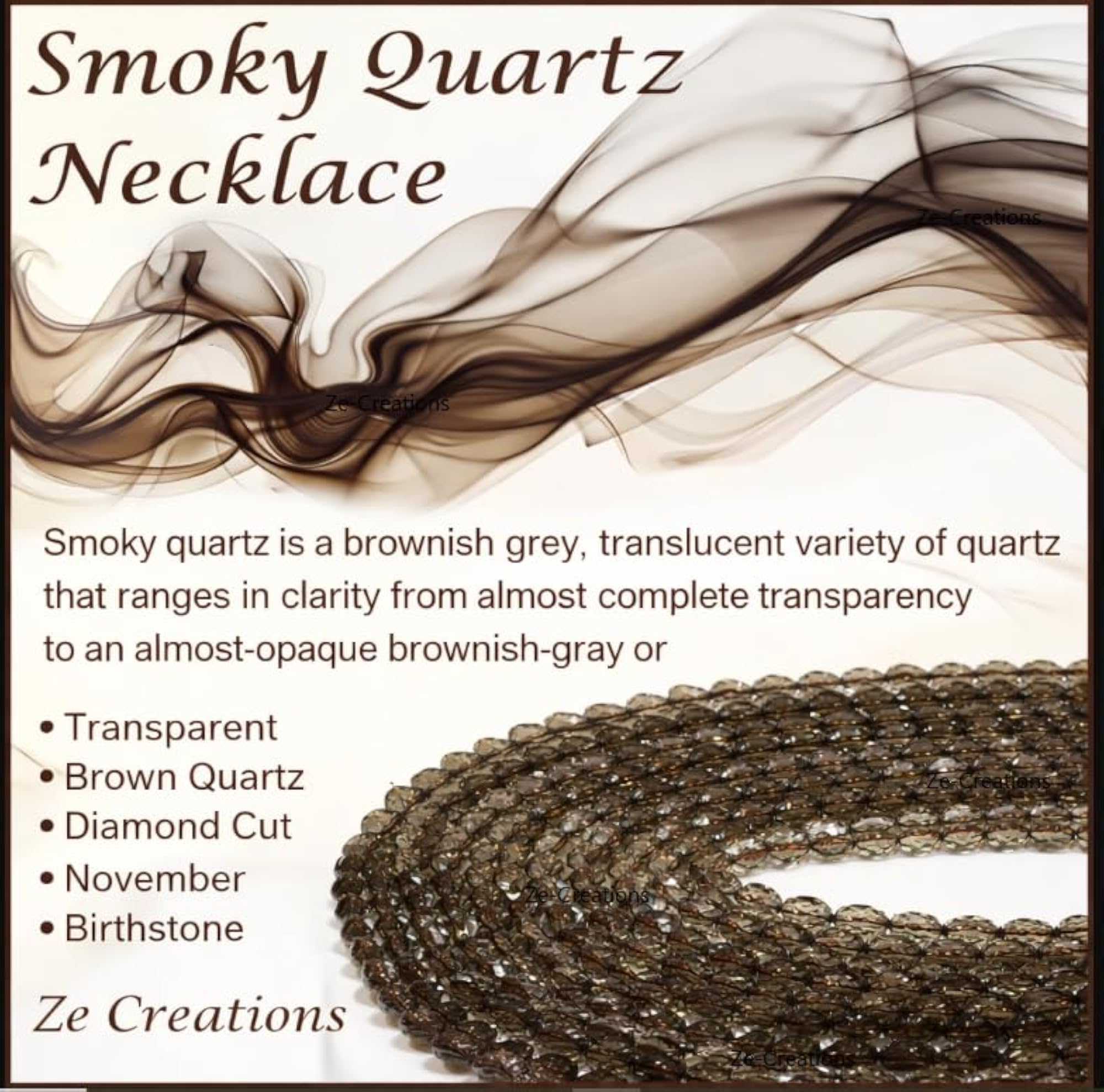 Smoky Quartz Necklace, Certified Original