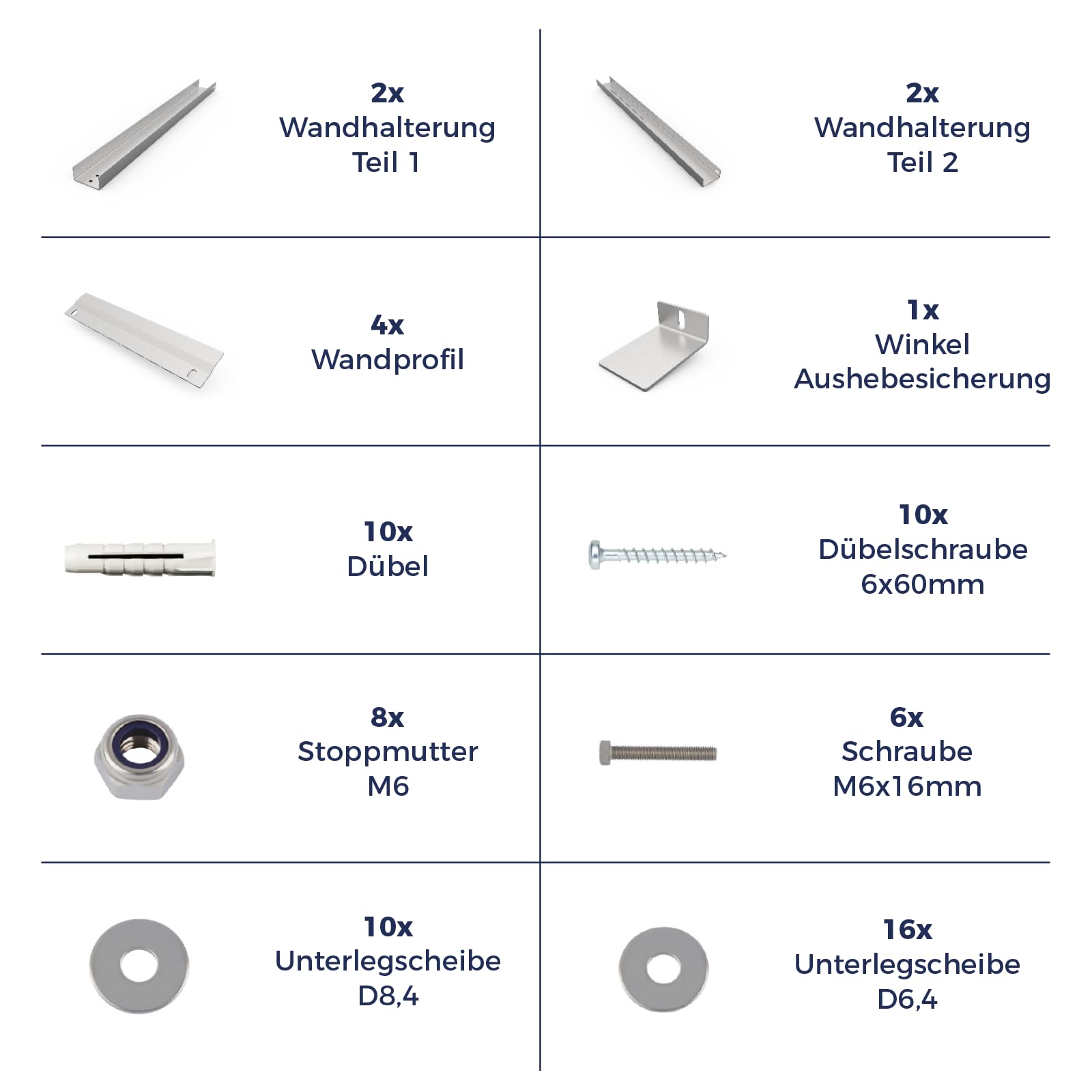 Kleines Kraftwerk Balkonkraftwerk Wandhalterung – für 2 Solarmodule, verdeckte Aufhängung – V2A Edelstahl 3 mm, Made in Germany