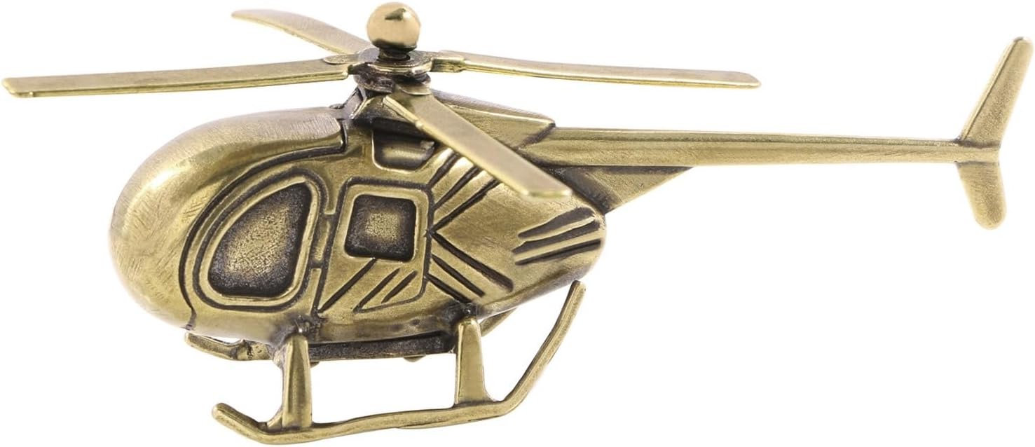 Brass Helicopter Model,Metal Propeller Can Rotate Helicopter Miniature Statue Sculpture Desktop Ornament Home Bonsai Micro Landscape Decor Accessories (Vintage Bronzer)