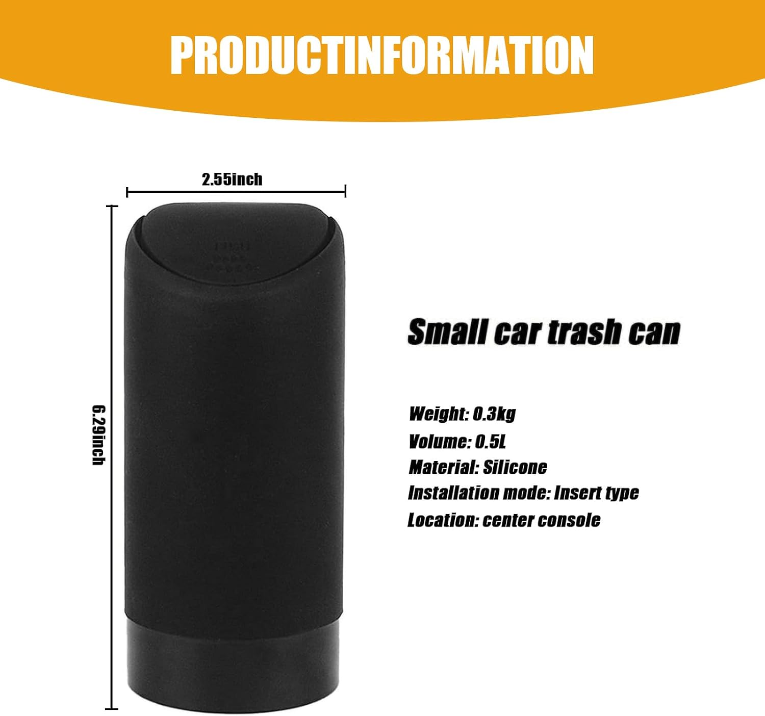 1 Pack Car Trash Can, 2.5In x 6.2In Soft Silicone Portable Vehicle Trash Cup with Lid, Universal Embedded Waterproof Automotive Trash Storage Accessories for Truck SUV Car (Black)