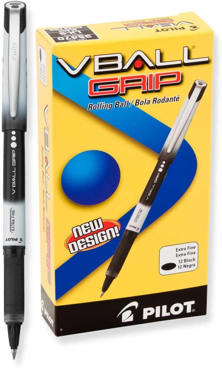 VBall Grip Liquid Ink Roller Ball Stick Pen, Black Ink.5mm, Dozen