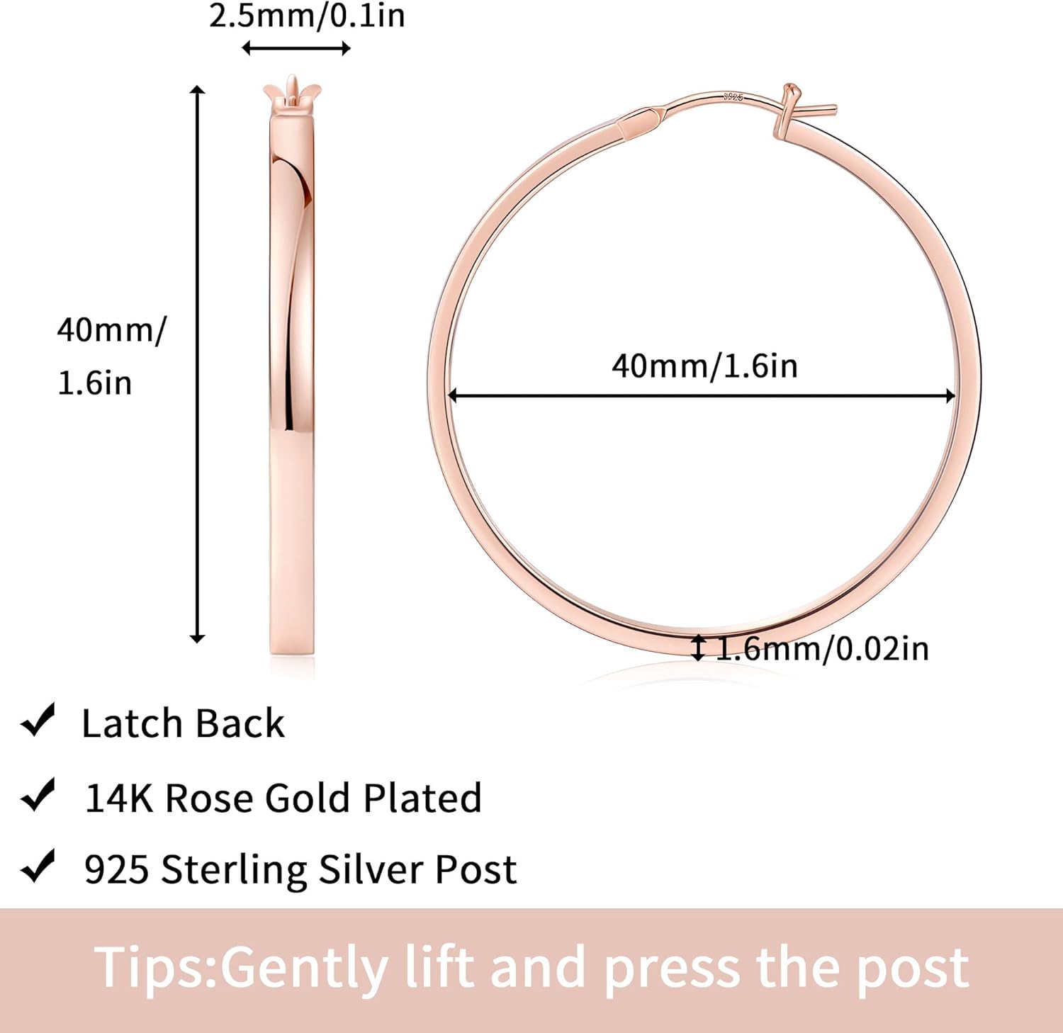 Gacimy Flatted Hoop Earrings for Women 14K Gold Plated with 925 Sterling Silver Post - Image 7