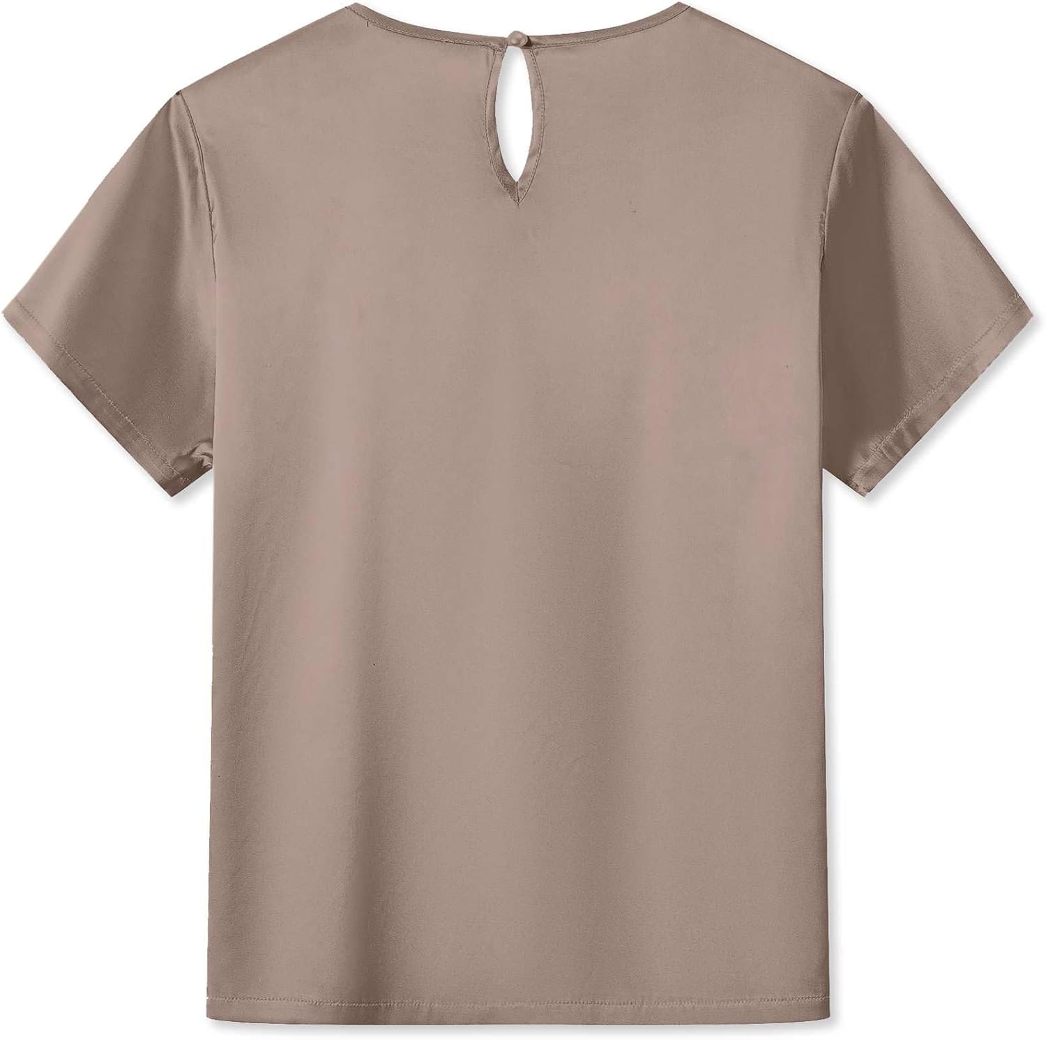 Women's Casual Short Sleeve Crew Neck Silk Satin Blouse Top, Light Grey, Large - Image 5