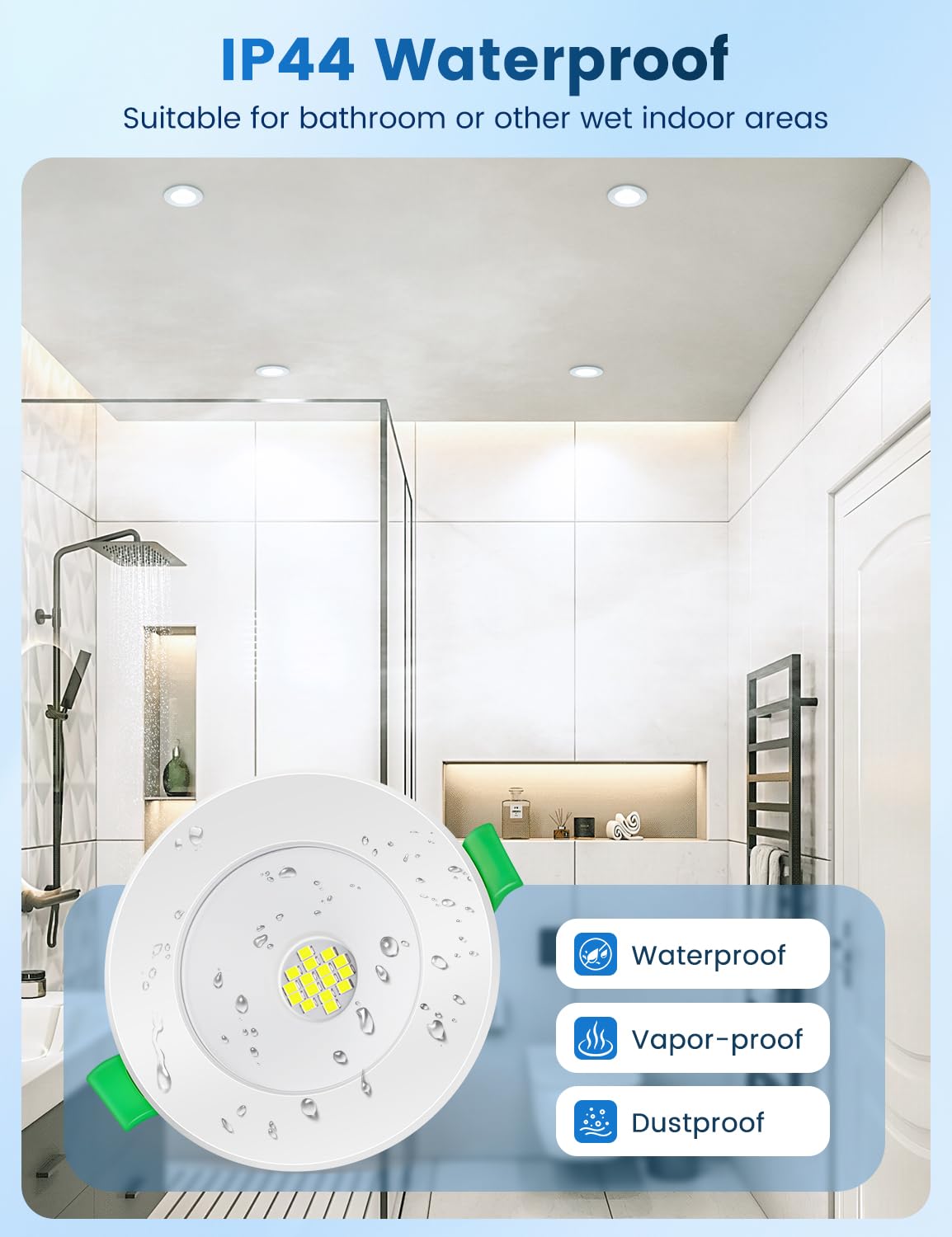 Faretti LED da Incasso per Cartongesso Luce Freddo 6500K,5W 800LM Luci da Soffitto Interno Ultra Piatti 230V IP44 Bagno – Classe Energetica B, Foro Ø68-80mm, Non Dimmerabili, Set di 12