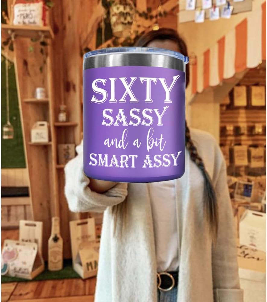 Sixty Sassy And A Bit Smart Assy 60 Birthday Gifts for Women / 60th Birthday Mug 60th Gift for Wife, Grandma, Mom, Daughter, Sister, Friend Stainless Steel Tumbler 14OZ - Image 3