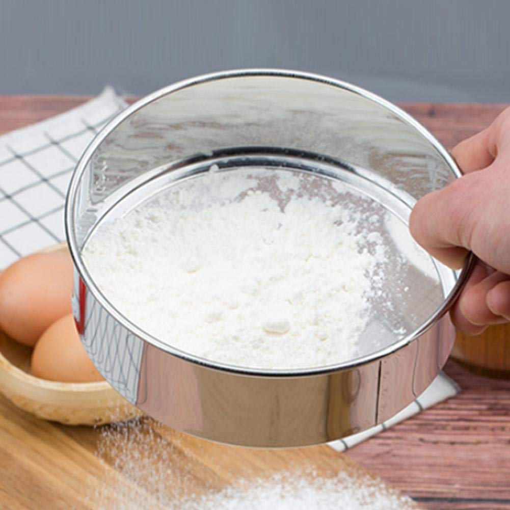 Stainless Steel Flour Sifter Fine Mesh Flour Sieve Round Whole Wheat Strainer Flour Duster Baking Sifting 8 Inch
