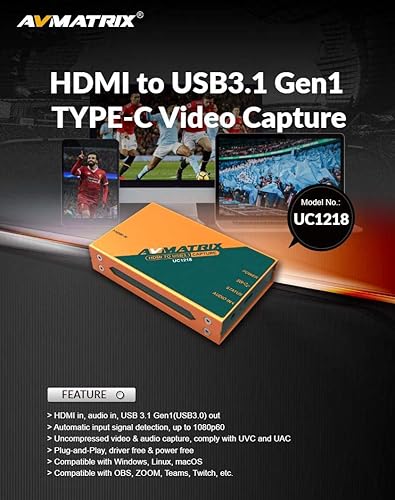 Miniatura 4 de V2 AVMATRIX UC1218 Tarjeta de captura de video sin comprimir HDMI a USB 3.1 tipo C