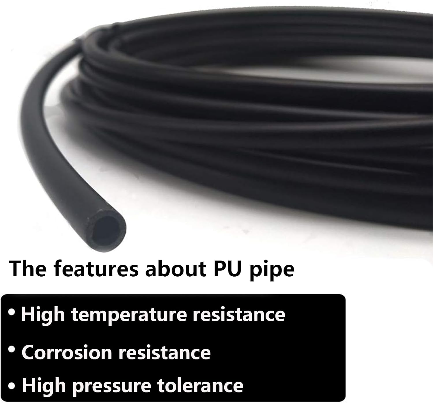 16mm x 12mm Air Hose Pneumatic Air Line Tubing Nylon for Fluid Transfer or Air Compressor Fitting 50ft (Black)
