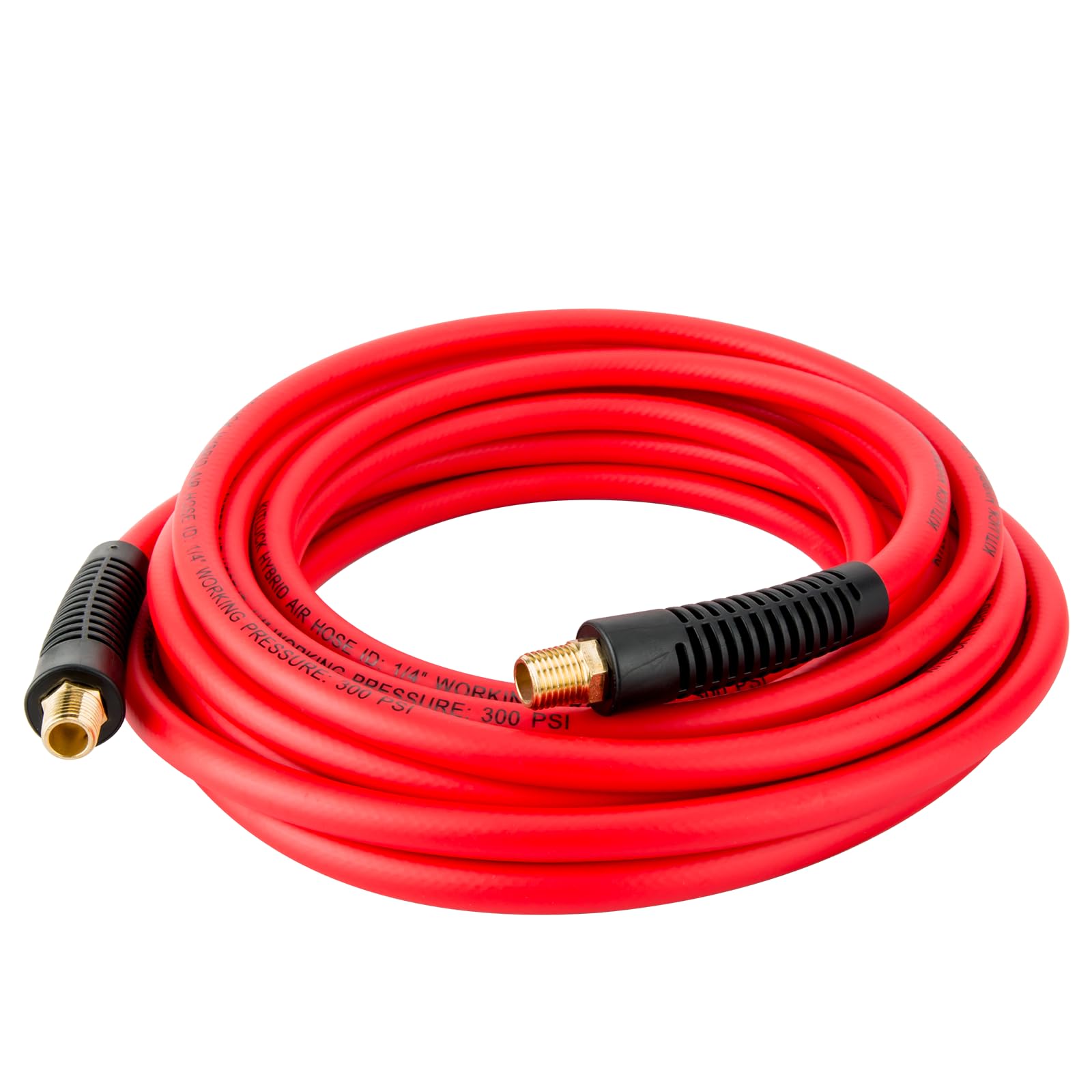 KITLUCK Hybrid Air Hose 1/4 in. x 25 ft, 300 PSI Heavy Duty Air Compressor Hose with Brass 1/4"MNPT Fittings, Bend Restrictors, Lightweight, Kink Resistant, All-Weather Flexibility