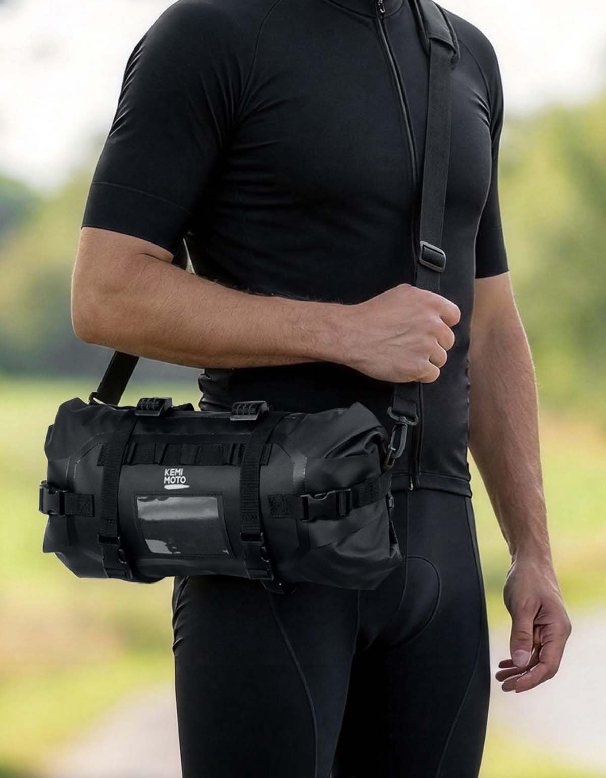 KEMIMOTO Sacoche Guidon Vélo 10L, Sacoche Avant Vélo Imperméable en PVC 300D avec Sangles Antidérapantes pour VTT, Velo de Route, Gravel et Velo Électrique