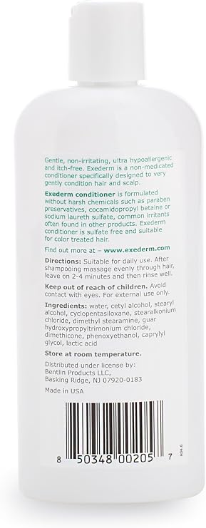 Exederm Conditioner for Eczema & Seborrheic Dermatitis, 8 Fl Oz, Ultra Sensitive Non-Irritating Formula, Moisturizing Daily Hair Care for Soft, Manageable Hair, Hypoallergenic, Paraben & Sulfate Free