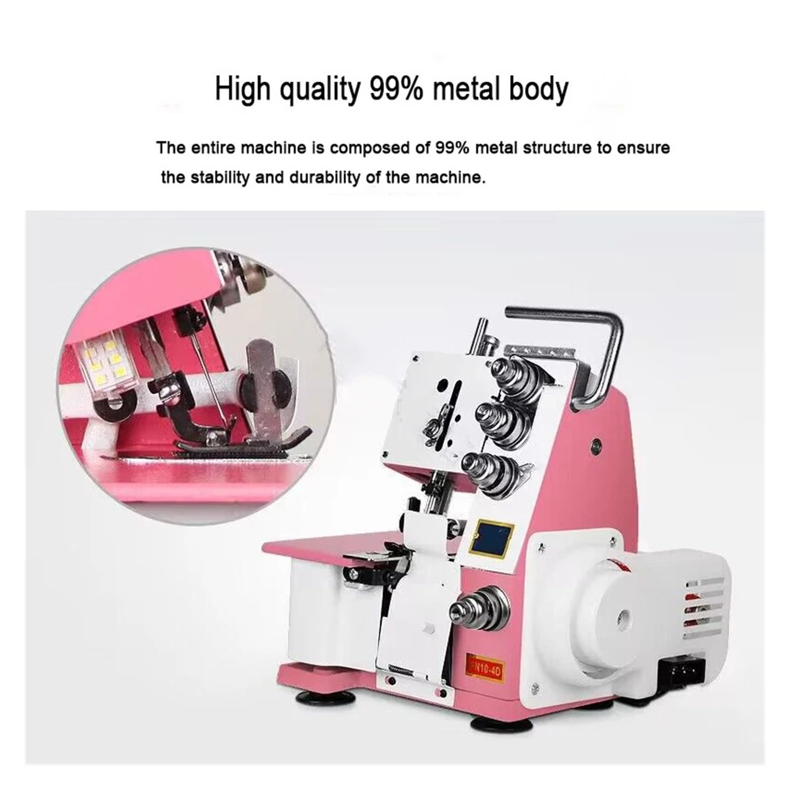 Máquina de Coser doméstica eléctrica de sobremesa overlock pequeña de Cuatro líneas para Ribeteado de Bordes, Potente, silenciosa y Estable.,Pink Fourth Line