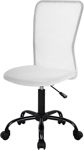 Miniatura 15 de FDW Silla de oficina en casa, silla de escritorio de malla con respaldo medio, sin brazos, ergonómica, giratoria, soporte de espalda, ajustable,