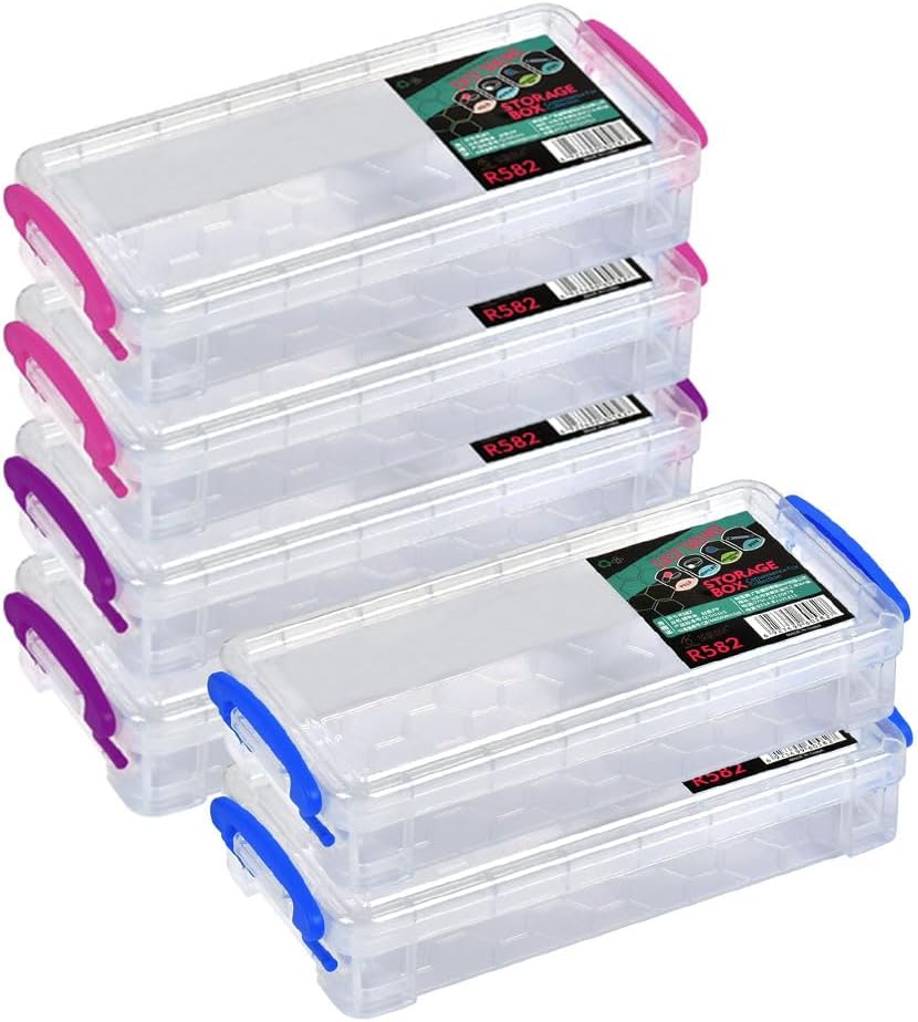 6 x small storage boxes rectangular plastic box with lockable lids plastic box plastic container holds pens small items keys screws components