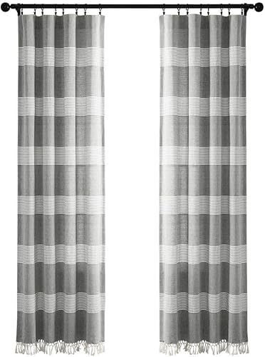 Lush Decor Tucker - Par de paneles de cortina para ventana, de algodón teñido con borlas, 84 x 40 pulgadas, color gris