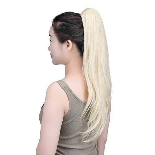 Miniatura 2 de SYXLCYGG Cola de caballo rubia Yaki con clip de garra recta de 22 pulgadas, 5.5 onzas, piezas de pelo sintético falso para mujeres como cabello
