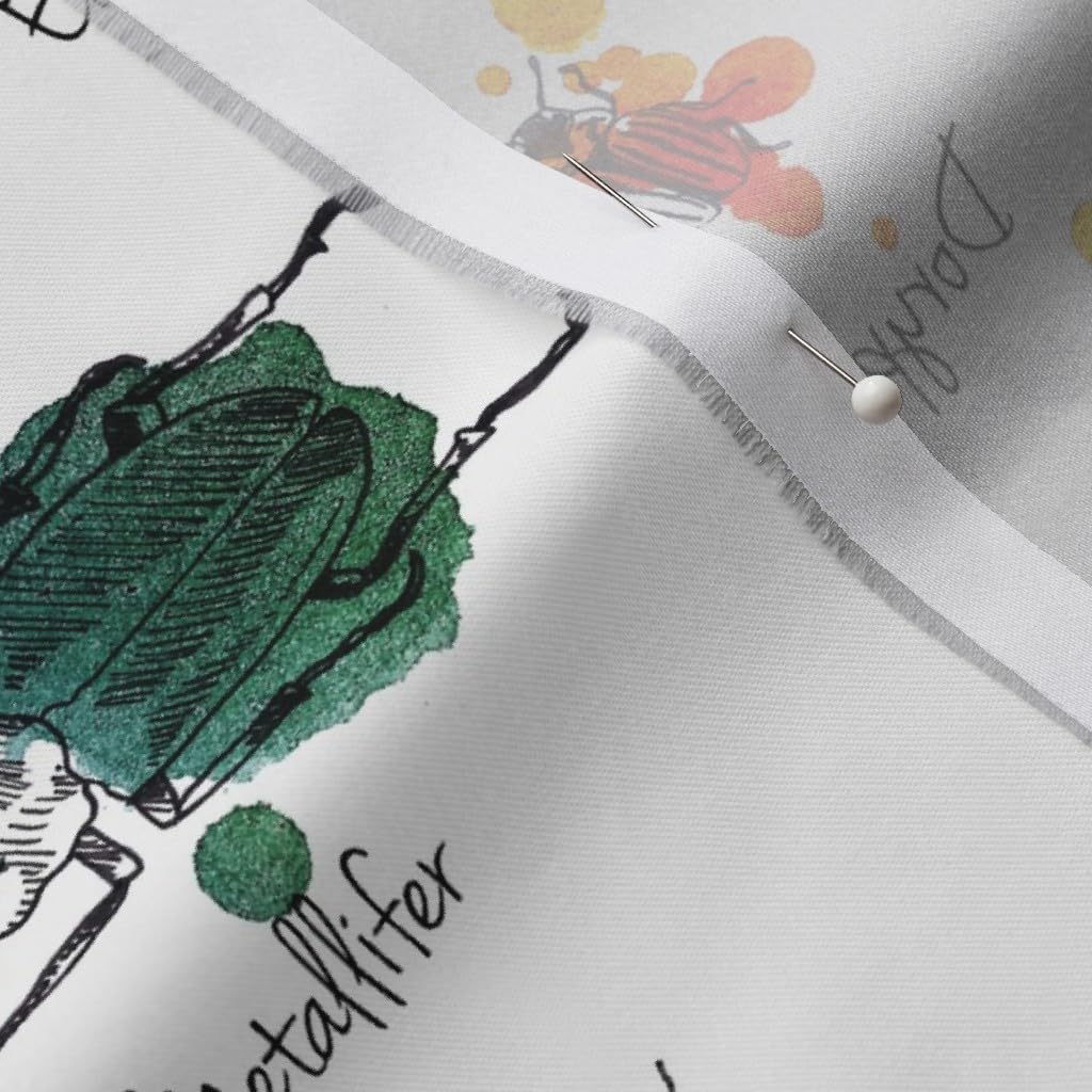 Spoonflower Fabric - Entomology Insects Collection Bugs Watercolor Beetle Bug Printed on Organic Cotton Sateen Fabric by The Yard - Sewing Quilting Apparel Home Decor
