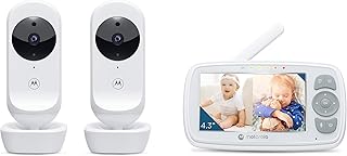 Motorola Baby Monitor-VM34 Video Baby Monitor with 2 Cameras, 1000ft Range, 2.4 GHz Wireless 4.3" Split Screen, Two-Way Audio, Manual Pan/Tilt, Digital Zoom, Room Temp Sensor, Lullabies, Night Vision