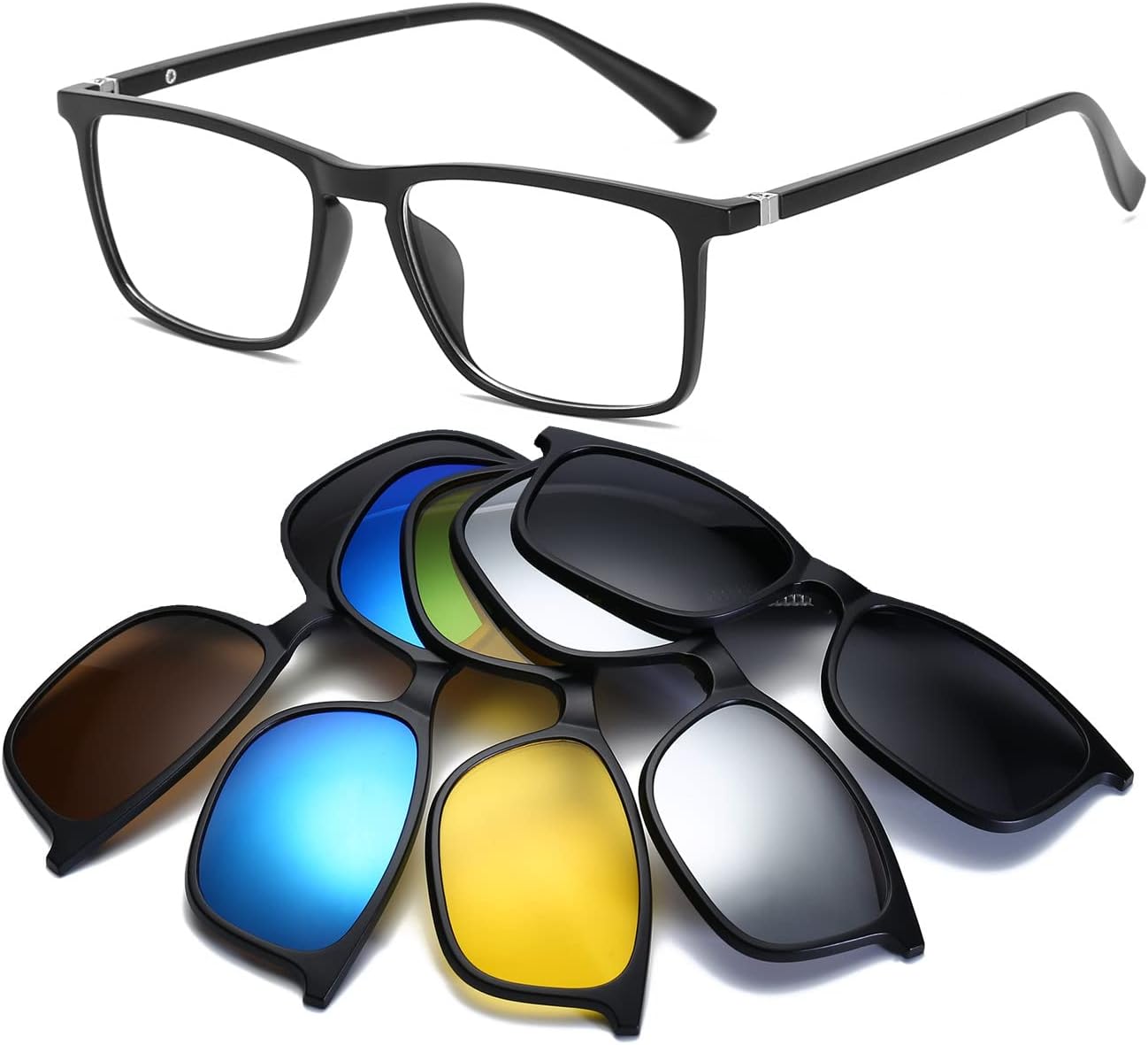 HaoersiTR90 for Men Women Nearsighted Myopia Glasses 5Pcs Magnetic Clip on Sunglasses Over Glasses for Night Driving