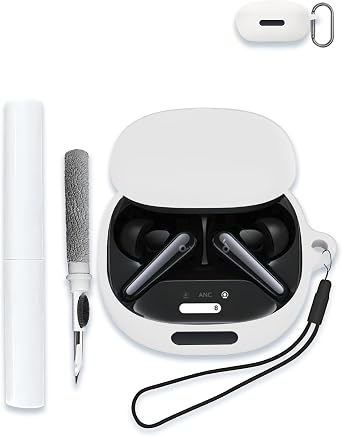 Case for Soundcore Liberty 4 Pro by Anker, Noise Cancelling Wireless Earbuds,WUNIAK Soft Silicone Protective Portable Scratch Shock Resistant Shell with Cleaner Kit & Carabiner & Lanyard,White