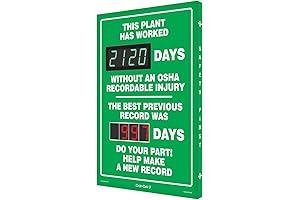 Accuform SCK120A Digitime LED 2' x 8' OSHA Safety Scoreboard, Black