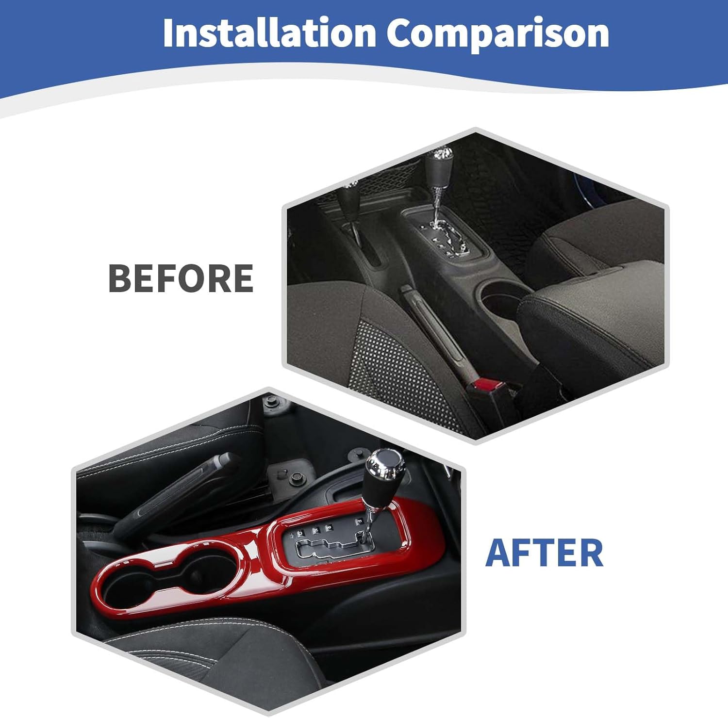 RT-TCZ for Jeep JK Center Console Gear Shift Panel Trim Cuphold Cover for Jeep Wrangler JK JKU 2011-2017 Red Interior Accessories