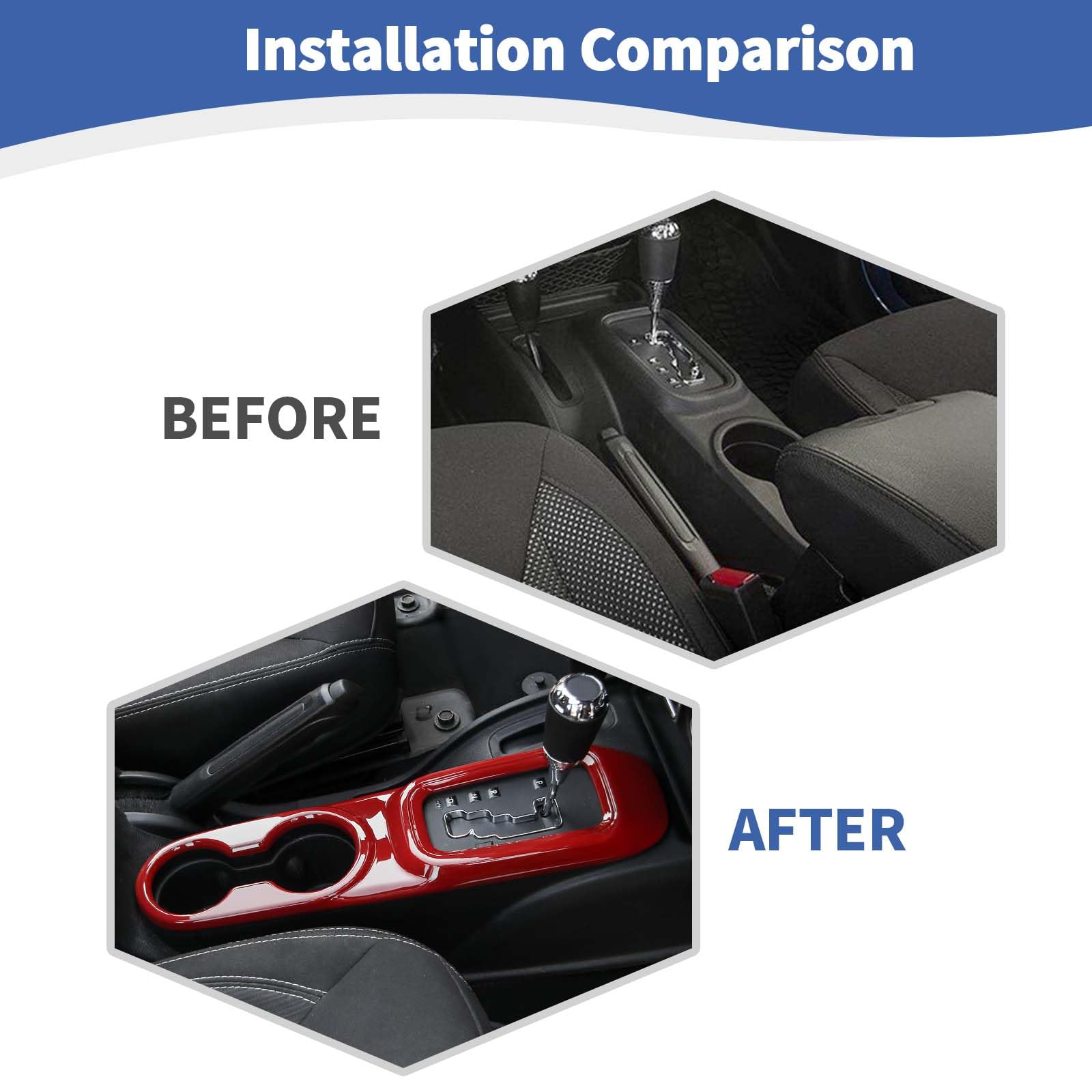 RT-TCZ JK Gear Shift Panel Trim Cover, Front Cup Holder Trim Cover for Jeep Wrangler JK JKU 2011-2017 Interior Accessories Red