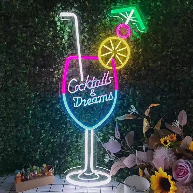 Custom Cocktails Neon Sign, Personalized LED Highball Glass Light with Umbrella & Lemon Slice, Colorful Bar Decor for Home Pub, Wedding, Birthday Party, Man Cave & Game Room Gift