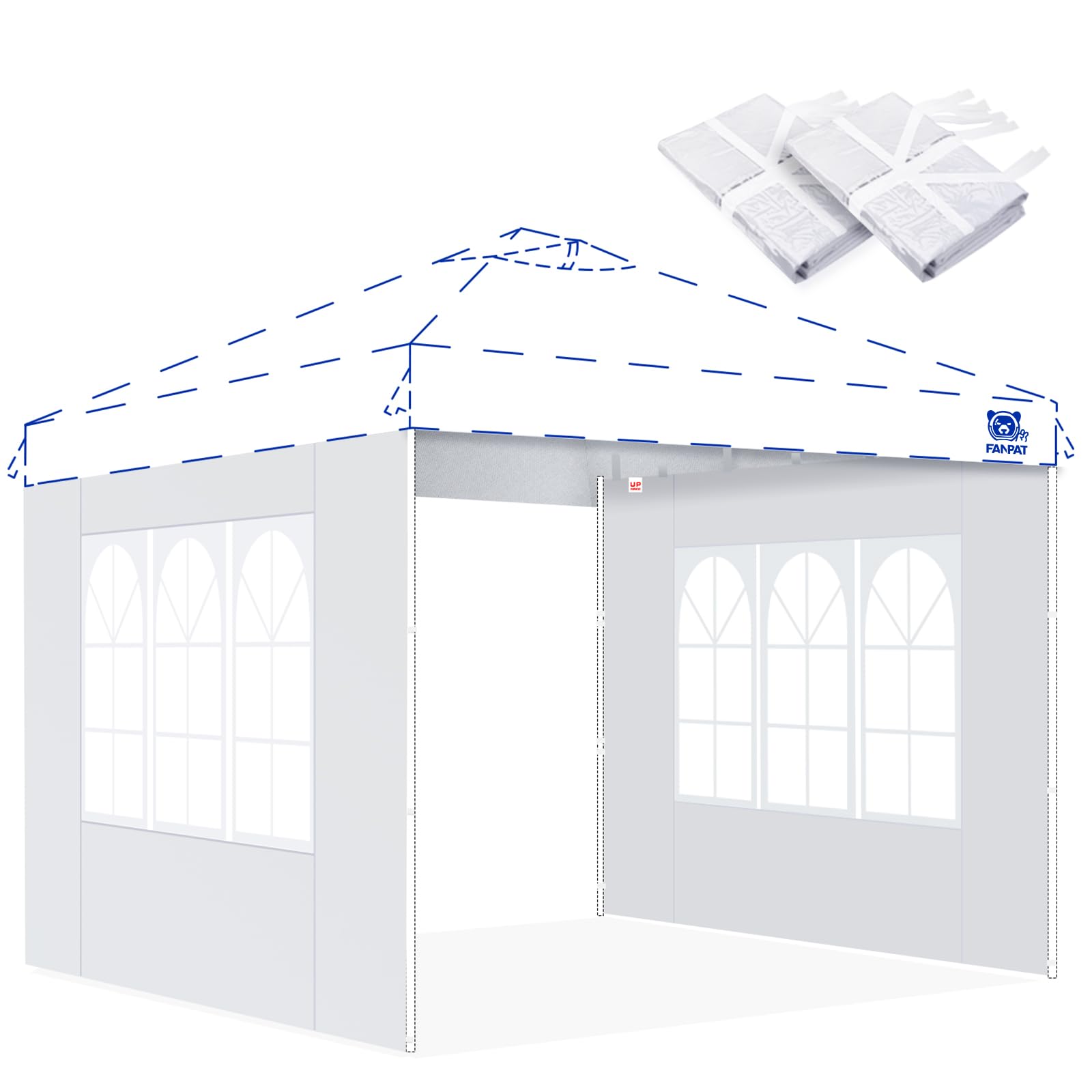 FANPAT 2 paredes laterales instantáneas para toldo desplegable de 10 x 10 pies, cenador de jardín, tela Oxford 210D impermeable, color blanco (tienda de campaña no incluida)