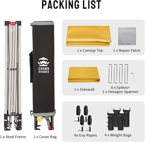 Miniatura 148 de CROWN SHADES - Toldo desplegable de 10 x 10 pies con 1 pared lateral, tienda de campaña de playa que se arma con solo presionar un botón, glorieta