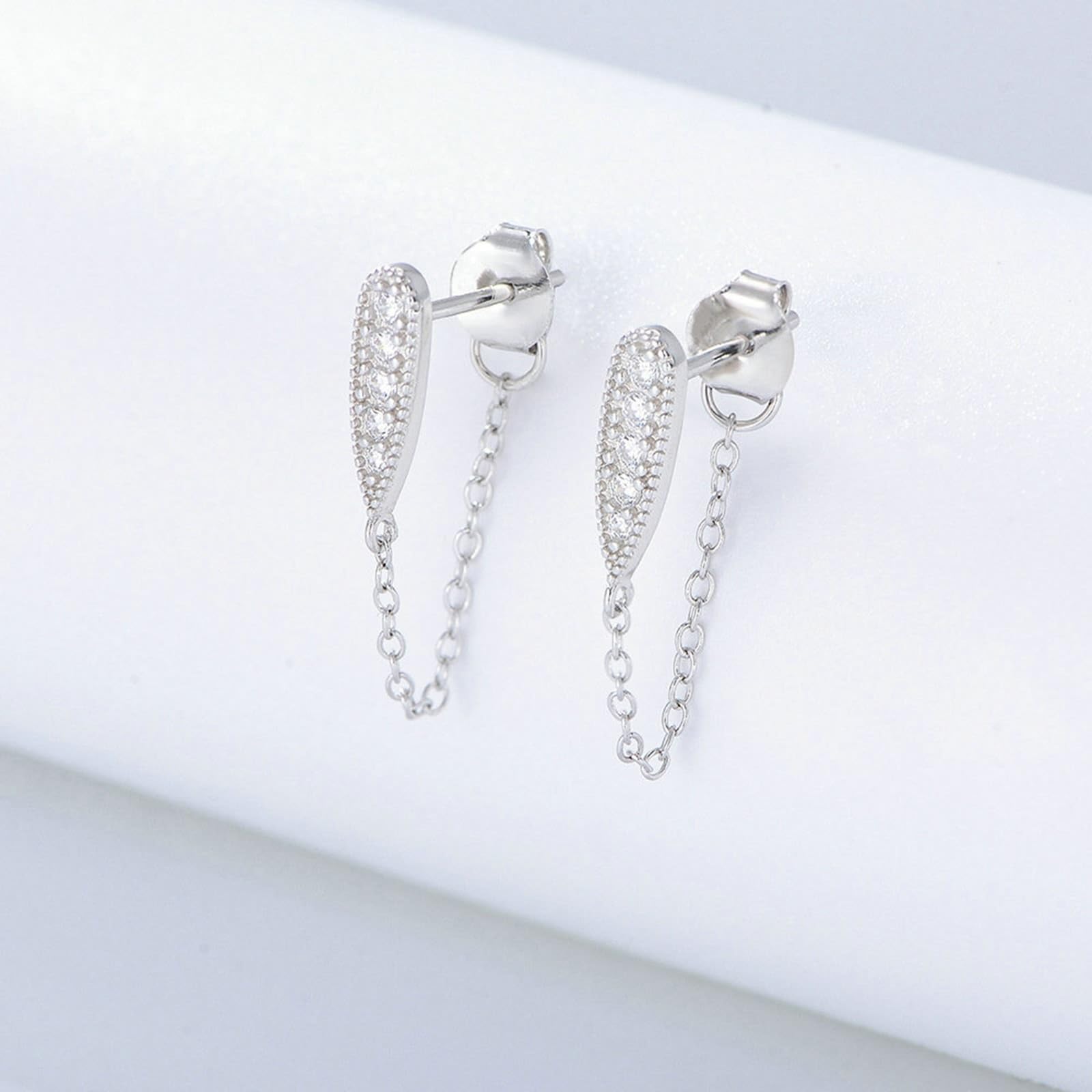 Pendientes de oro auténtico de 18 quilates de oro blanco 750 con diamante, cadena de pendientes