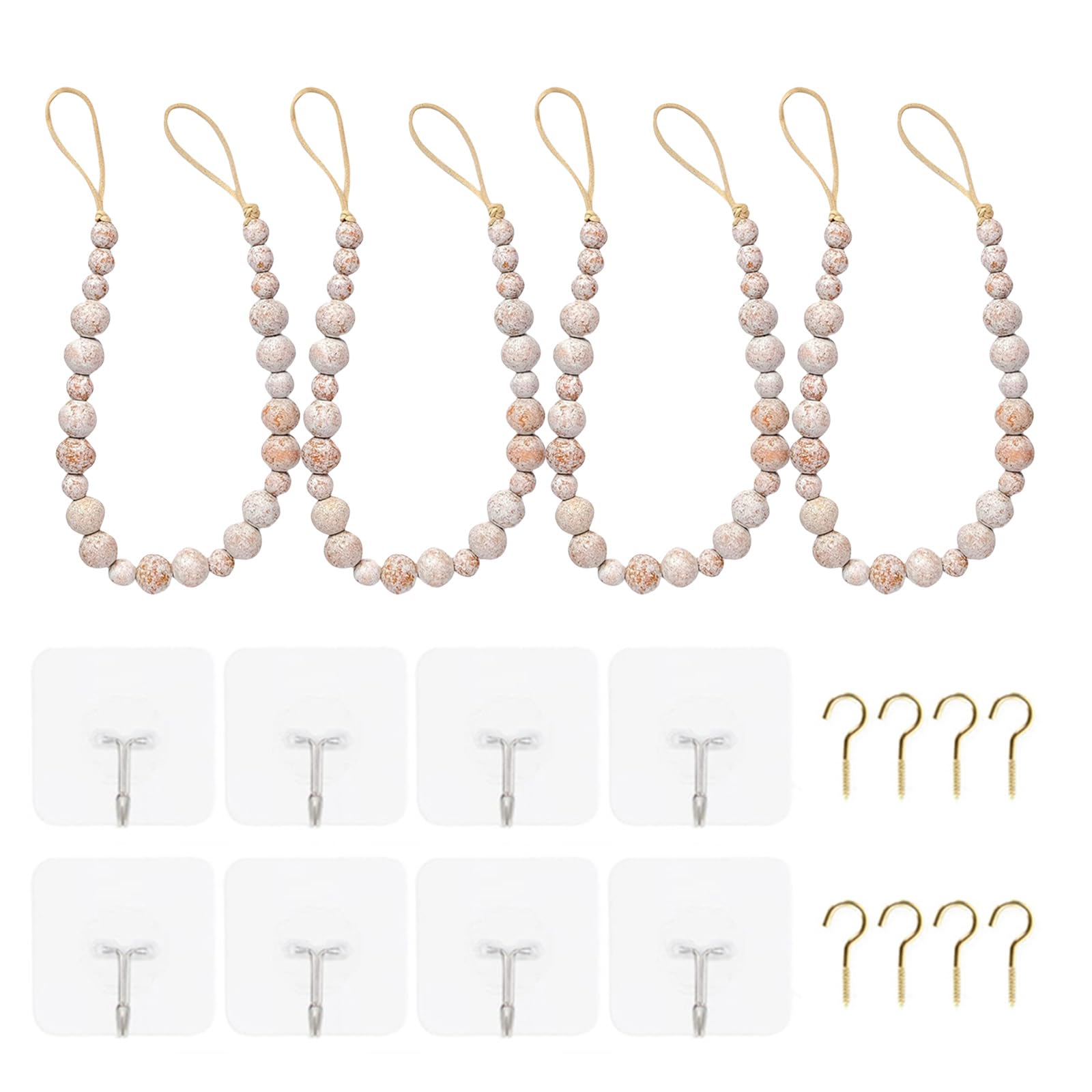 Tfaoys Lime Water Color Of 4 Wood Bead Curtain Tiebacks, Curtain Holdbacks For Home Decoration Multiple Color Not Need Drilling Accessories