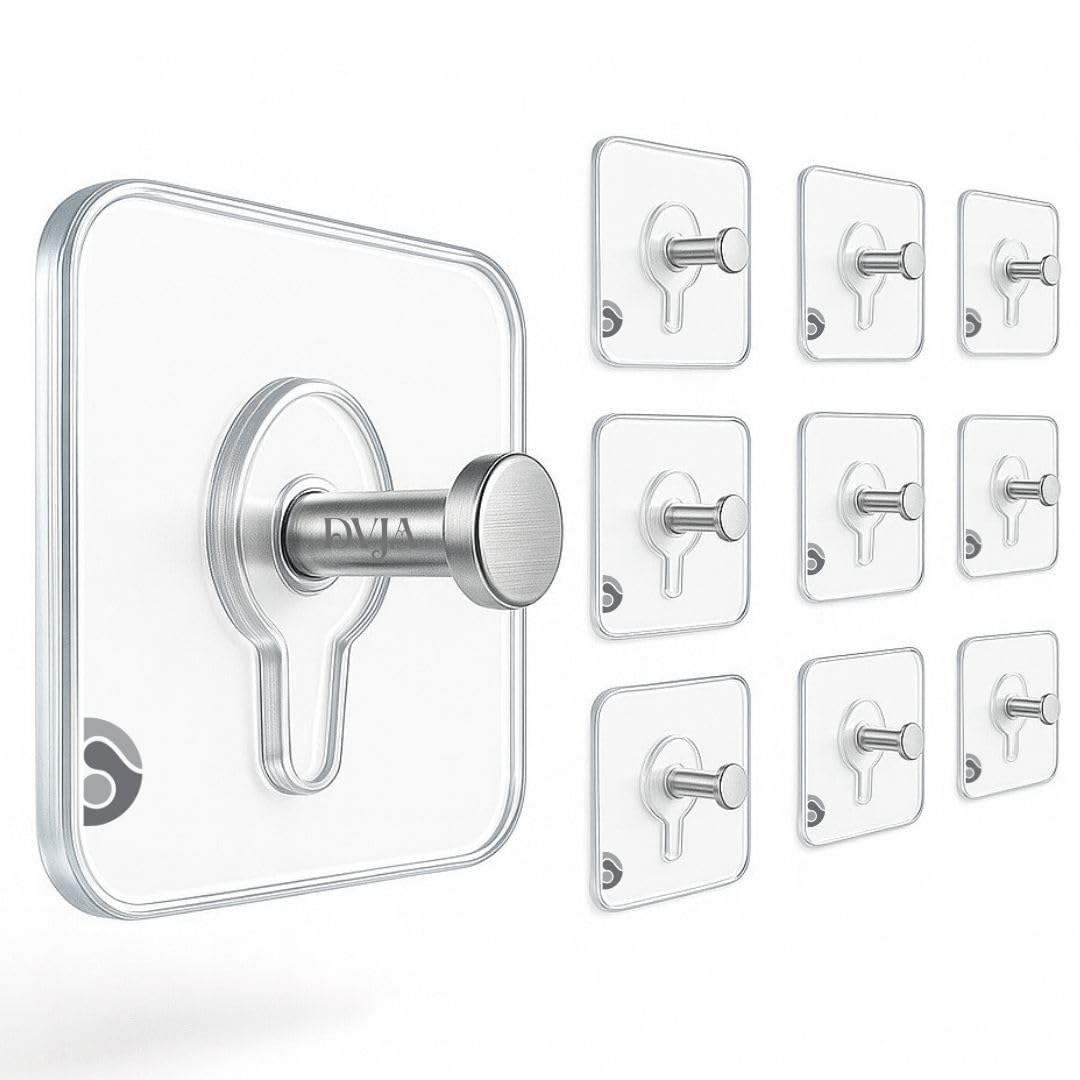 DVJA Photo Frame Hooks for Wall Without Drilling, 10 Pack Self Adhesive Hooks for Wall Heavy Duty Strong Nail Free for Hanging (Photo Frame Hook, 10)-image-37