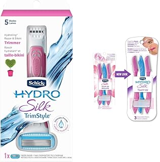 Schick Hydro Silk TrimStyle Hydrating Razor & Bikini Trimmer, Includes 1 Razor Refill and Silk Touch Up Precision Eyebrow Shaper, Exfoliating Facial Razor for Women, and Dermaplaning