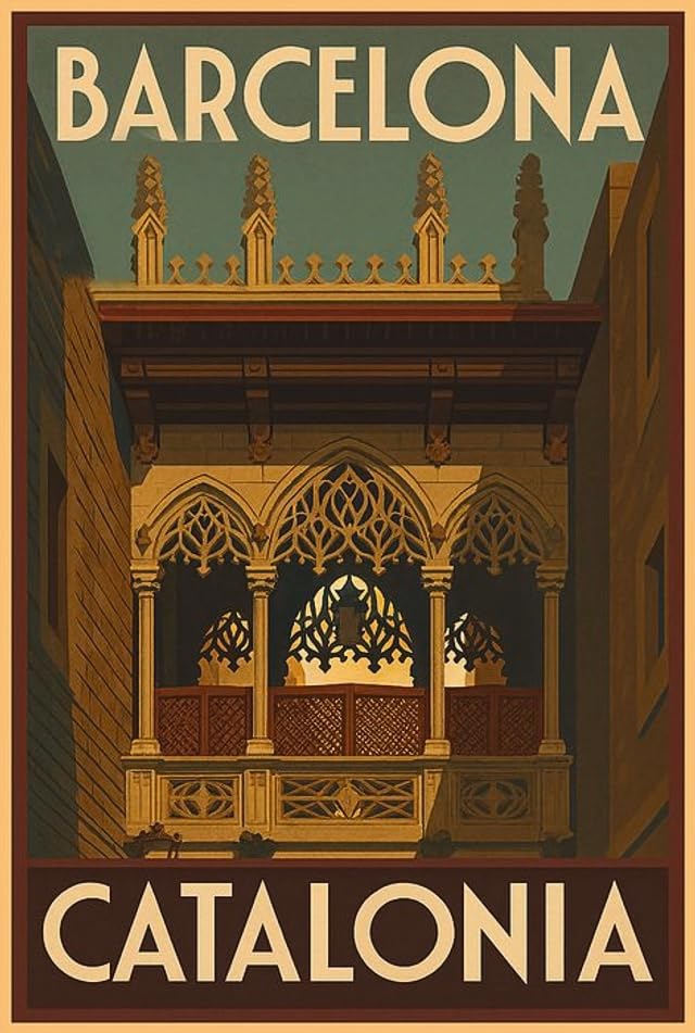 Póster de Barcelona con el Pont del Bisbe, lámina vintage del Barrio Gótico para decoración