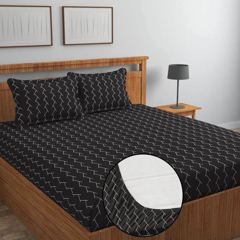Image of NHD HOME Premium Microfiber All Round Elastic Fitted Bedsheets for Double Bed with 2 King Size Pillow Covers 220 TC Supersoft |Wrinkel Free Bed Cover Size - 72x78+8 inches | Coffee