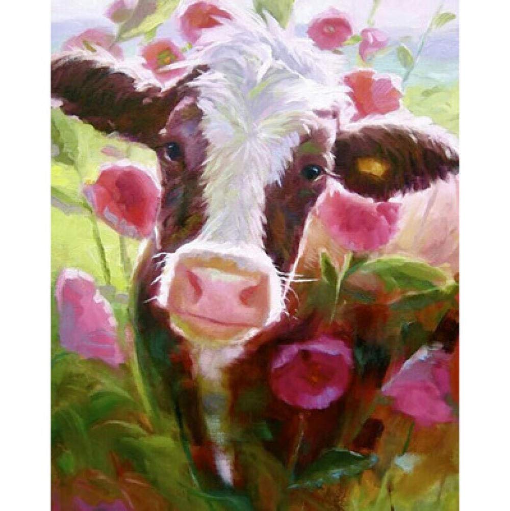 Broderie diamant 5D vache fleurie pour décoration salon rustique et cosy