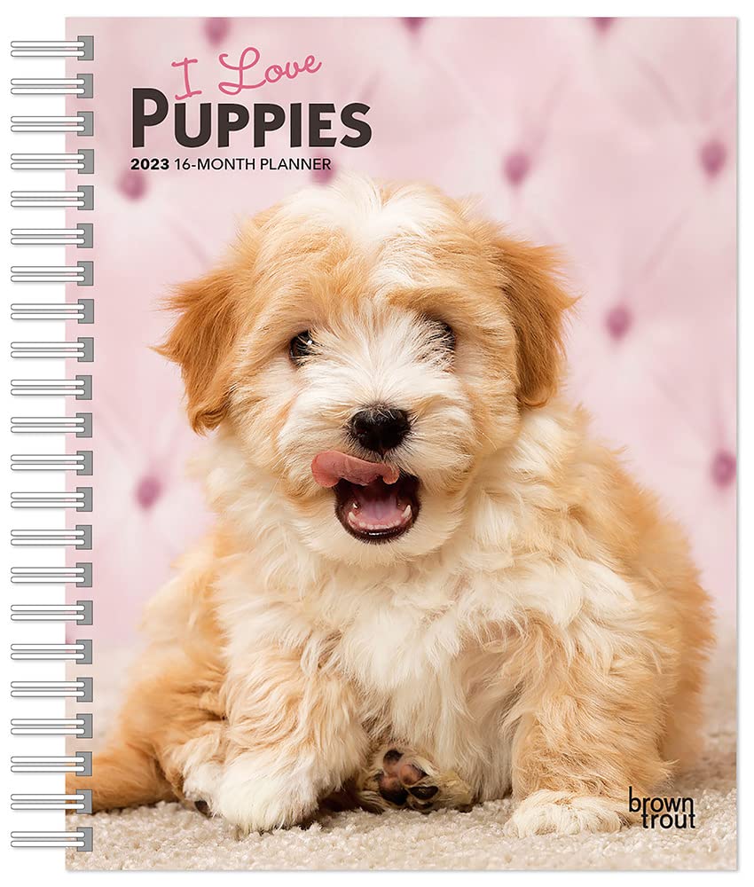 I Love Puppies | 2023 6 x 7.75 Inch Spiral-Bound Wire-O Weekly Engagement Planner Calendar | New Full-Color Image Every Week | BrownTrout | Animals Dog Breeds Puppy
