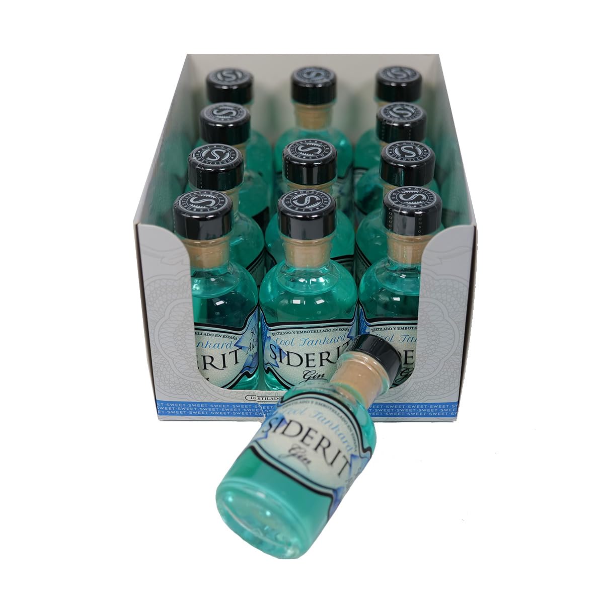SIDERIT Gin CoolTankard 43% Vol, Pack 12 Miniaturas 50ml – Ginebra artesanal con flor de borraja y botánicos. Destilación en vidrio para pureza excepcional. Dulce y floral.