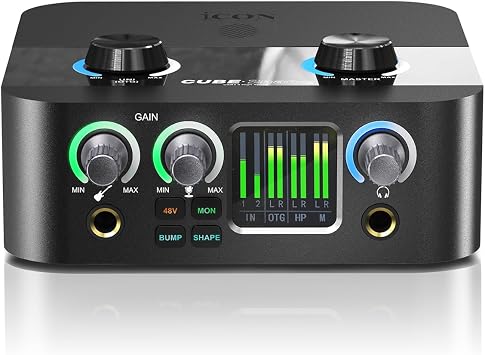 iCON Cube 2 Nano S USB Audio Interface with OTG for Streaming & Podcast | 24Bit/192kHz USB Audio Interface, 60dB Mic Preamp drives dynamic mic, plug-and-play OTG for TikTok livestream, TFT screen.