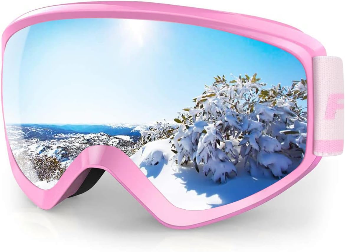 findway Kids Ski Goggles, Kids Snow Snowboard Goggles for Boys Girls Youth (Pink Blue Rose) Age 5 6 7 8 9 10 11 12 13 14 15 16,Over Glasses OTG Design,Anti Fog,100% UV Protection,Helmet Compatible