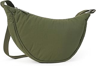 Destinio crossbody bags for women and men - slim & stylish, luxury Nylon fabric, branded zippers - small side half moon sling bag & waist bag, Unisex chest bag (Olive Green, Half Moon Sling)