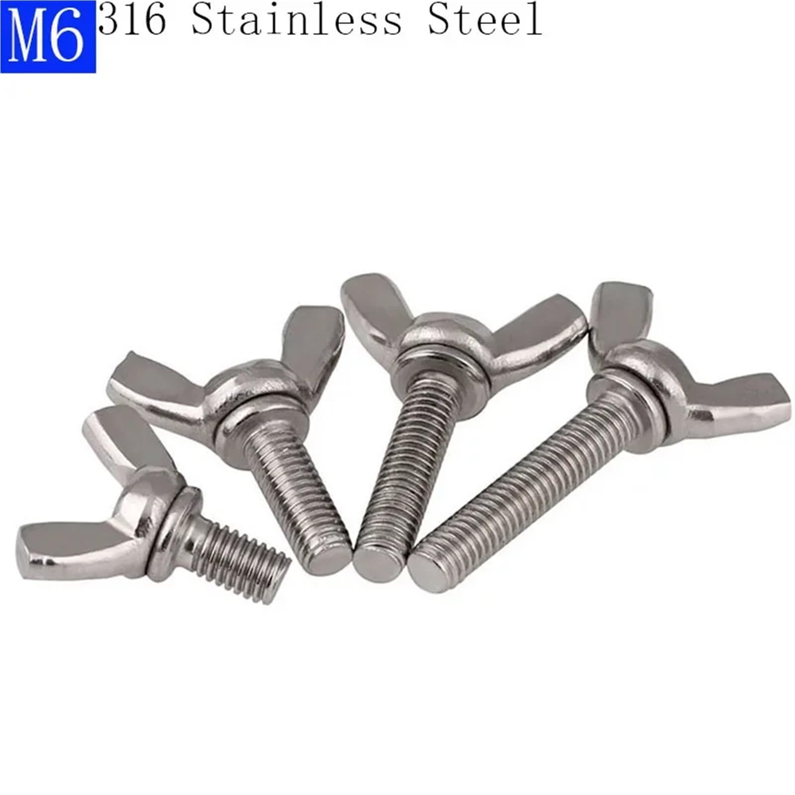 Sortiment an Flügelmuttern, M6 Edelstahl-Flügelmuttern, Schrauben, Flügelschrauben, Maschinen, 2–10 Stück(M6X20mm 10PC)