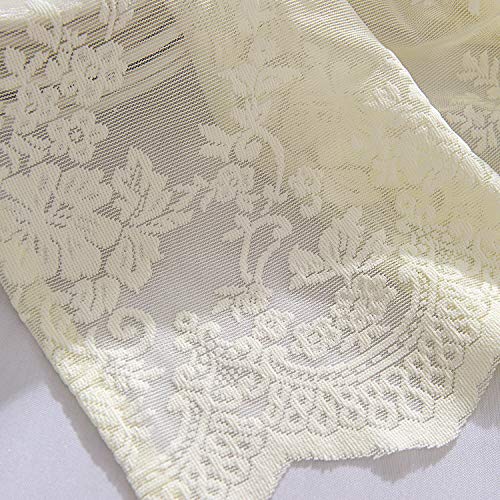 Wubodti Beige Lace Sheer Valances For Bedroom Windows, Vintage Cream Semi Sheer Cafe Curtains 24 Inch Length, Floral Embroidery Short Kitchen Curtain For Living Room Bathroom Small Windows Decor #TOP5