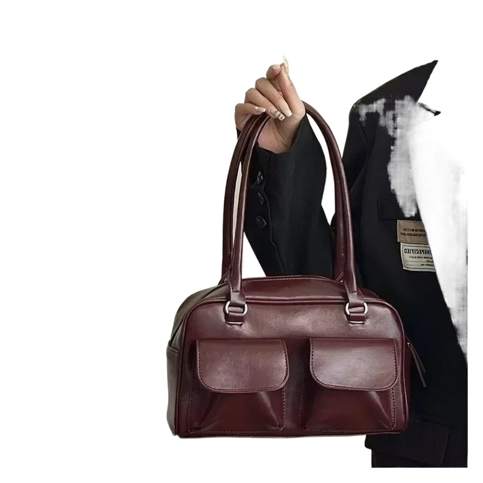 Bolso bandolera Vintage Women Business Shoulder Bags Simple Ladies Commute Tote Bag Pu Leather Female Underarm Burgundy Large Handbags Purse