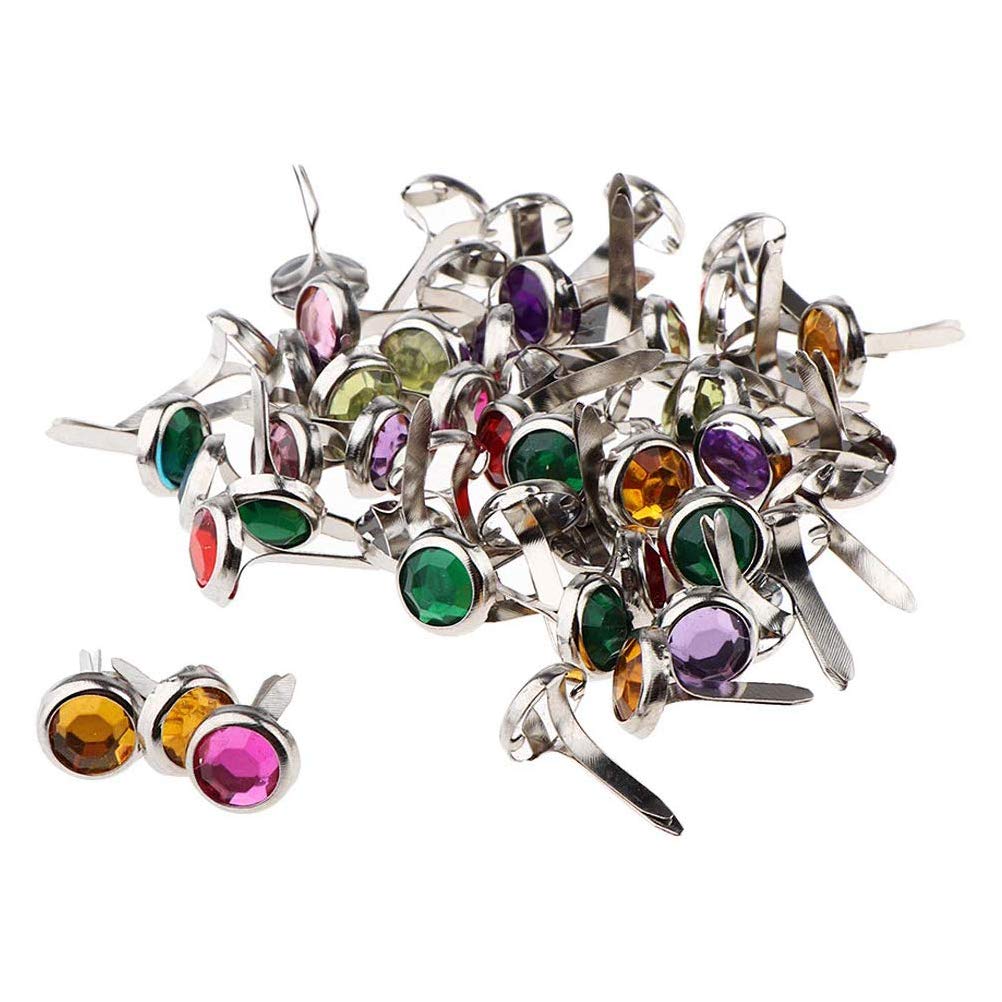 Deolven Multicolor Diamond Mini Brad,100 Pack Multicolor Scrapbooking Brads Metal Brads Round Paper Craft Fasteners Iron Brads For Crafts Making