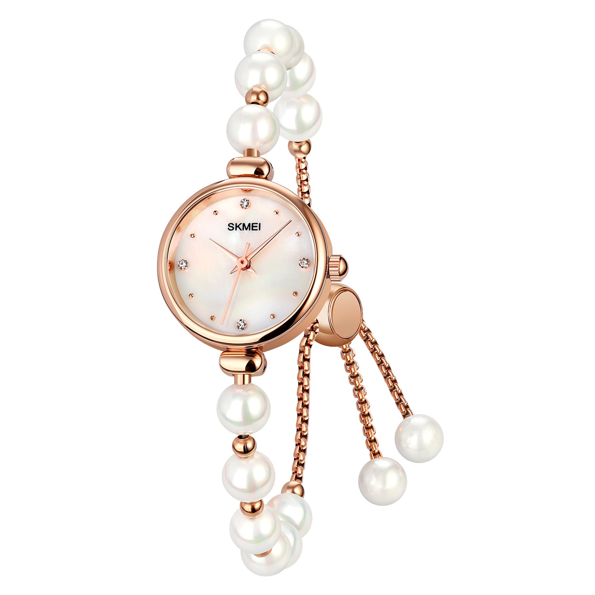 Stainless Steel Girls Ladies Watch Bracelet Diamond Ladies Small Rose Gold Fashion Luxury Thin Waterproof Analog Quartz Casual Wife Gift Silver Watch-1983(Pearl White),Band Color:Multicolor-image-39