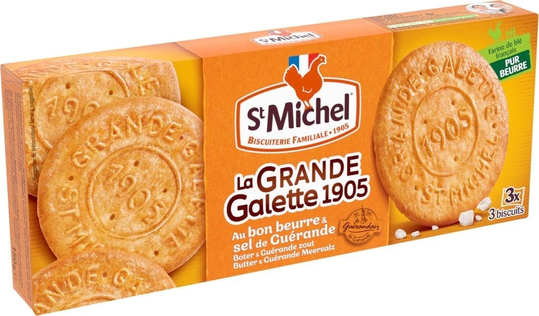 St. Michel La Grande Galette Salted Butter Cookies, 5.3 oz Pack of 3 - Authentic French Buttery Shortbread